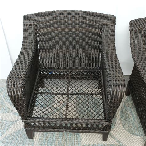 Two Hampton Bay Woodbury Wicker Patio Chairs With Ottomans Ebth