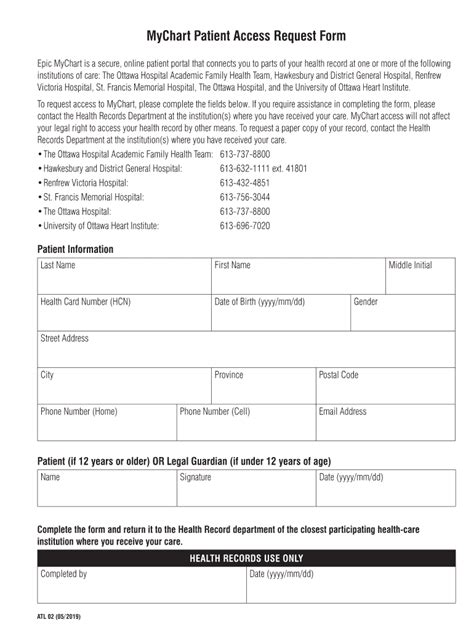 Fillable Online Mychart Patient Access Request Form Fax Email Print