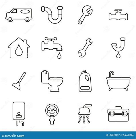Plumbing Service Or Plumber Icons Thin Line Vector Illustration Set