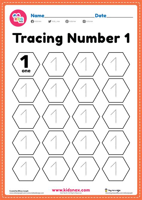 Preschool Number 1 Tracing Worksheet Pdf Printable For Kindergarten
