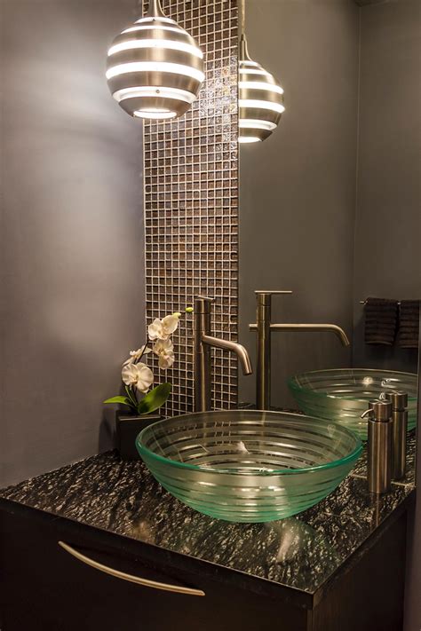 Nancy Snyders Powder Room Design Features A Lapia Silver Granite