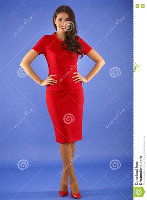 Woman With Elegant Red Dress Stock Photo Image Of Long Gorgeous