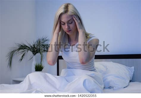 Depressed Woman Awake Night She Exhausted Stock Photo 1420522355