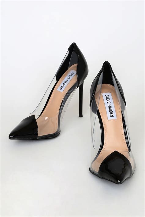 Steve Madden Malibu Black Patent Pumps Clear Vinyl Pumps Lulus