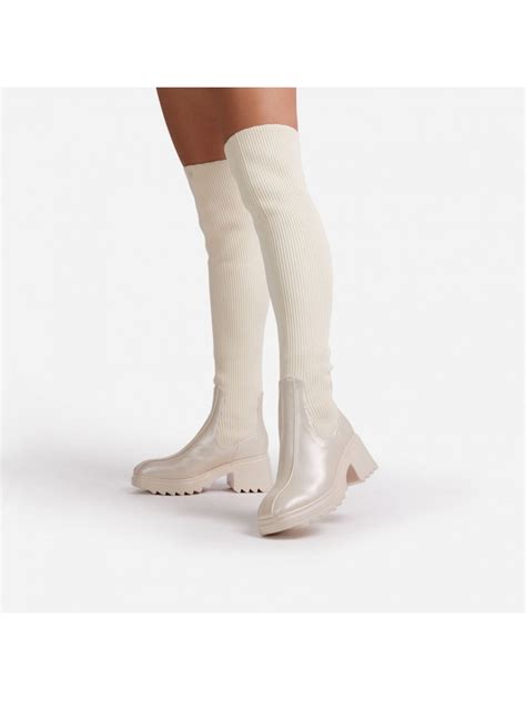 Accueil Chaussures Femme Bottes Cuissardes Chaussettes Nude Beige