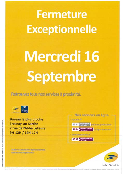 Fermeture Exceptionnelle Du Bureau De Poste Le Mercredi 16 Septembre