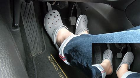 Pedal Pumping 261 Driving Opel Astra With Crocs Smoke Clogs Barefoot