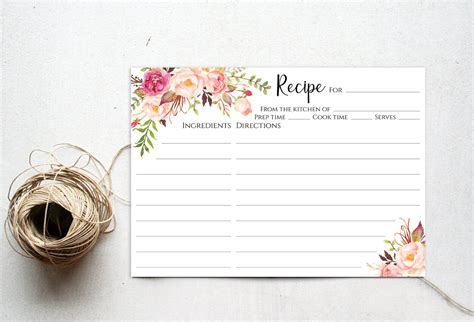 5x7 Recipe Cards Printable Floral 5 X 7 Recipe Card Template Etsy