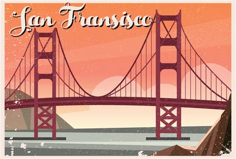 Golden Gate Bridge Of San Fransisco Postcard 184325 Vector Art At Vecteezy