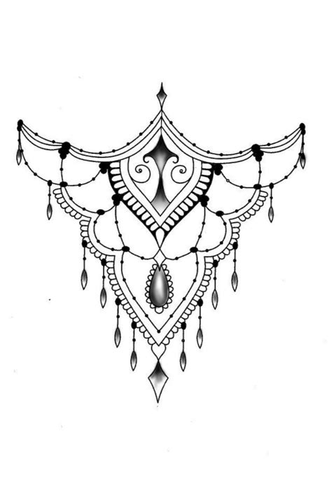 A Black And White Drawing Of An Ornate Design With Beads On Its Side
