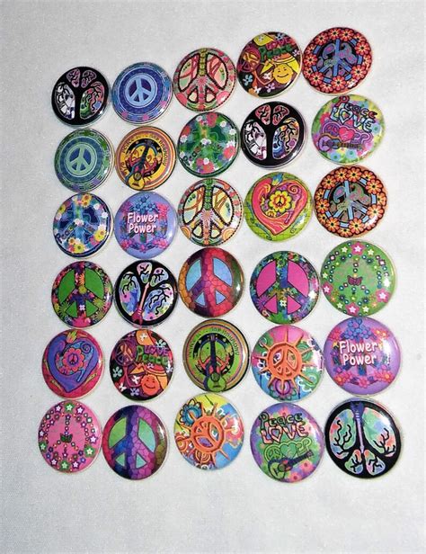 15 Colorful Peace Pin Flower Power 1 Buttons Pin Back Etsy