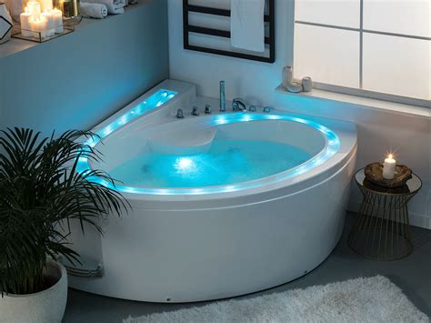 Left Hand Whirlpool Corner Bathtub With Led White Pelican Uk