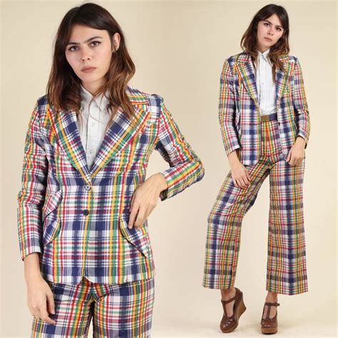Vintage 70s Bobbie Brooks Plaid Rainbow Suit S Striped 3