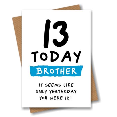 Brother 13th Birthday Card Funny Card For 13 Year Old Etsy Uk