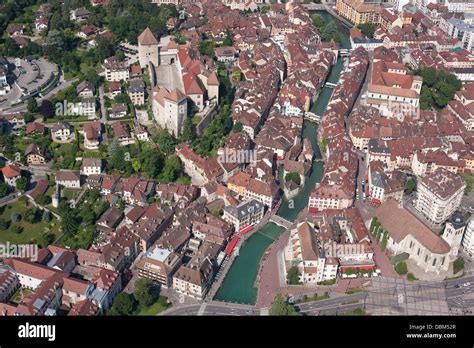 Old Annecy Aerial View The Medieval Castle And The Thiou River