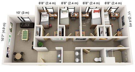 Laurel Village Quad Floor Plan Top View Dorm Room Layouts Dorm