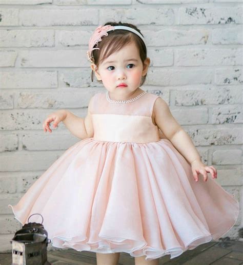 Light Pink Party Dress Simple And Cute Light Pink Pearl Applique Baby