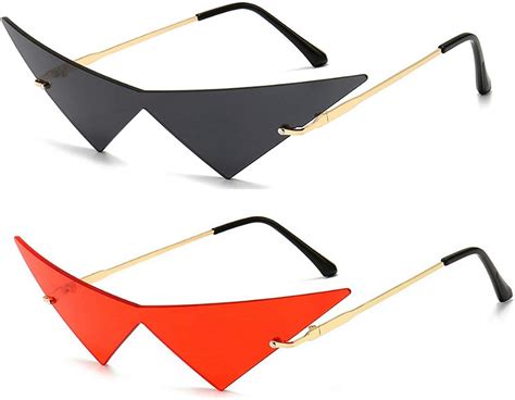 Mincllarge Pointy Triangle Butterfly Sunglasses For Men Women Party Sunglasses 2pcs Blackandred