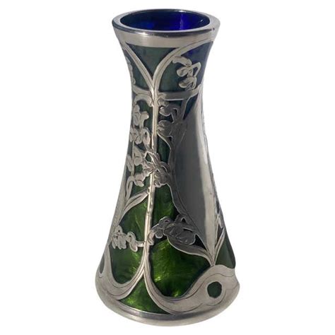 Art Nouveau Loetz Iridescent Glass Vase With Silver Overlay For Sale At 1stdibs Art Nouveau