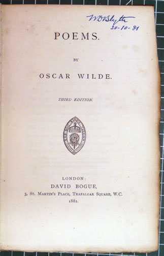 Poems Par Wilde Oscar Fair Hardcover 1881 Third Edition John T