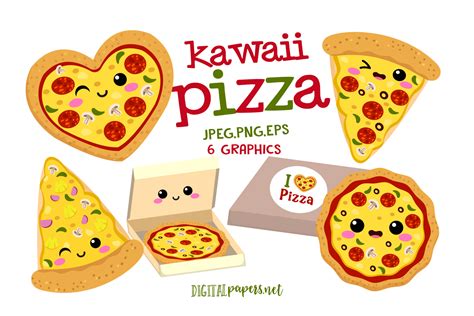 Kawaii Pizza Clipart Set Gráfico Por Dipa Graphics · Creative Fabrica