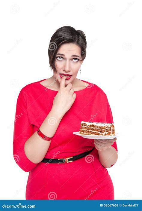 Beautiful Plus Size Woman Temptating With Cake Stock Image Image Of