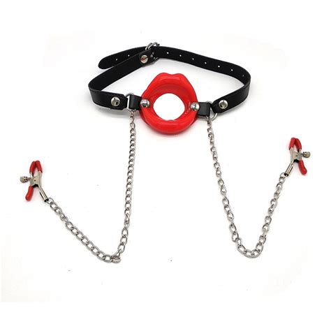 Pu Leather Harness Mouth Gag Nipple Clamps Lips Mouth Gag Nipple Clamp Fetish Bdsm Gag Pinzas