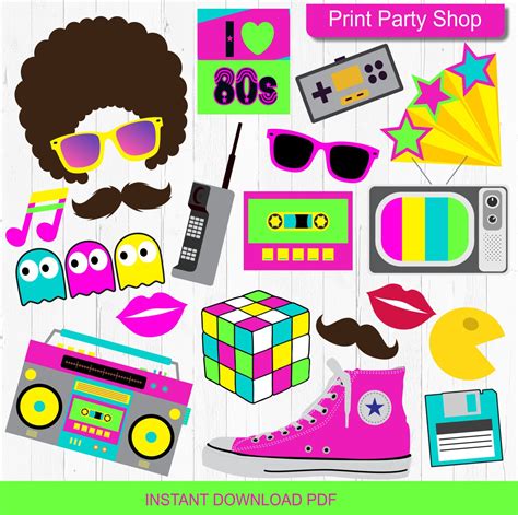 80s Party Photobooth Props Printable File Instant Download