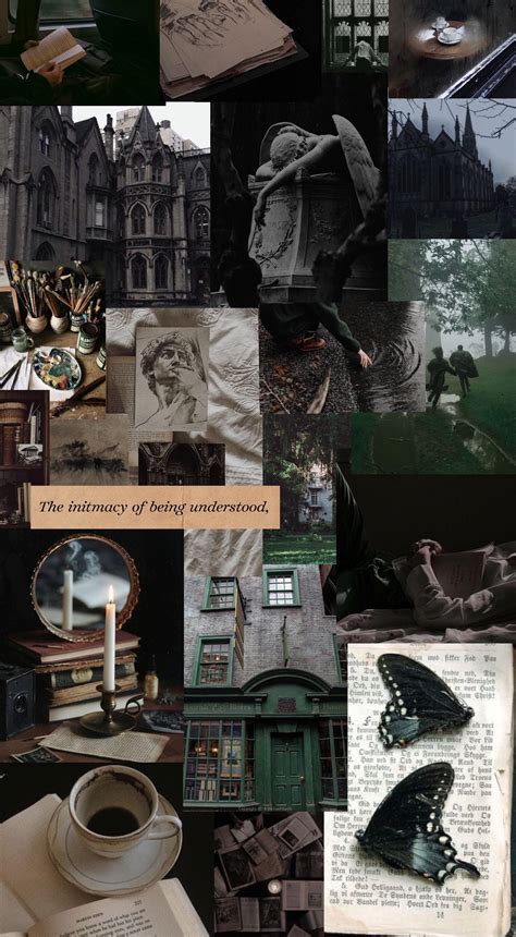 Dark Academia Collage Wallpaper With Green Accents Rdarkacademia
