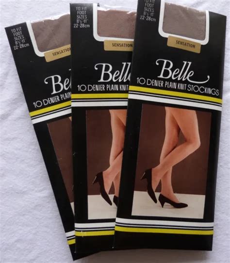 3 pairs of belle one size sheer 10 denier plain knit stockings in sensation £5 00 picclick uk