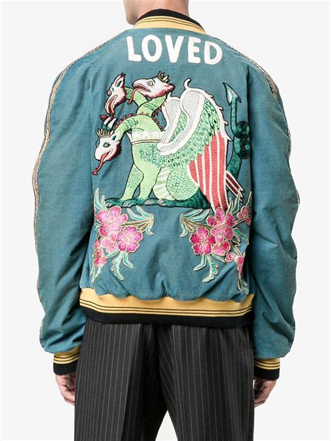 Gucci Cotton Loved Embroidered Bomber Jacket In Blue For Men Lyst