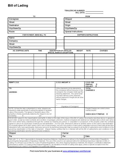 Among the the present, volume 1, the anc. Bill of Lading Template Form - PDF Download