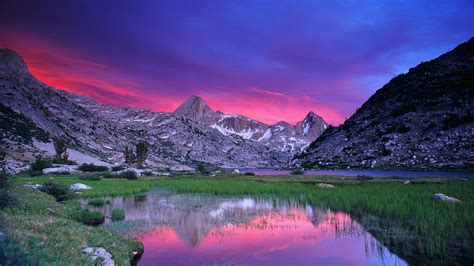 Pink Sunset In The Lake Mountain Hd Desktop Wallpaper
