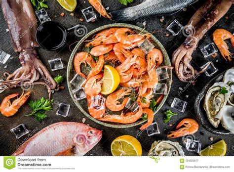 Fresh Raw Seafood Stock Image Image Of Fish Mediterranean 124325617