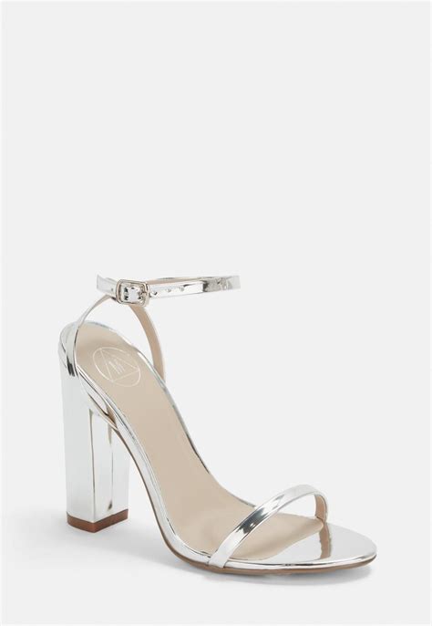 Silver Block Heel Sandals | Missguided | Silver heels prom, Silver block heel sandals, Silver ...