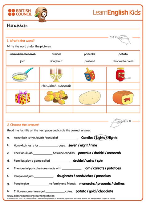 Hanukkah Worksheet For 1st 4th Grade Lesson Planet