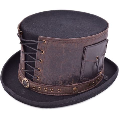 Leather Strapped Steampunk Black Top Hat Uk Clothing
