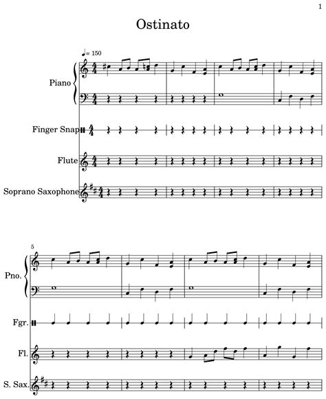 Ostinato Sheet Music For Piano Finger Snap Flute Soprano Saxophone