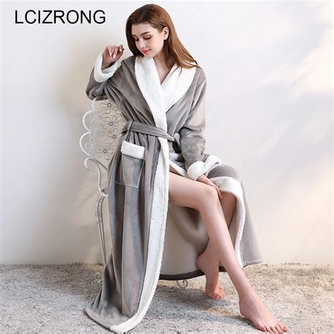 Buy Winter Warm Thick Ankle Length Robes Women Extra Long Sexy Kimono Flannel