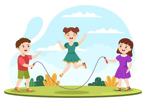 Ilustración De Saltar La Cuerda Con Niños Jugando Saltando Ropa