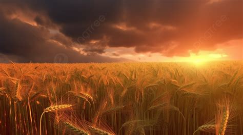 Golden Wheat Field At Sunset Stock Photo Background 3d Autumn Wheat