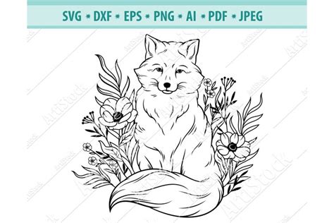 Floral Fox Svg Fox Svg Fox With Flower Svg Png Dxf Eps