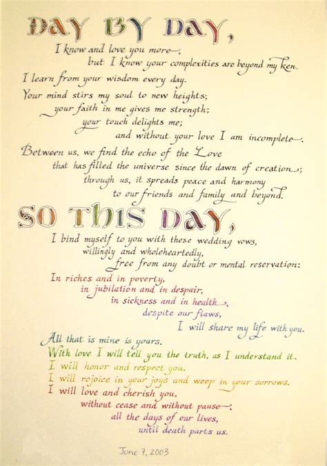 Writing your own personal wedding vows can be tasking, but not as difficult as you might think. File:Wedding Vow Ketubah.jpg