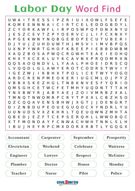labor day word search coolbkids