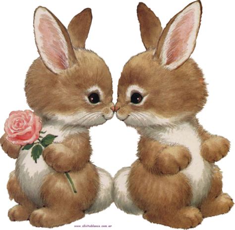 Two Brown And White Rabbits With Pink Roses On Their Heads One Is Kissing The Other