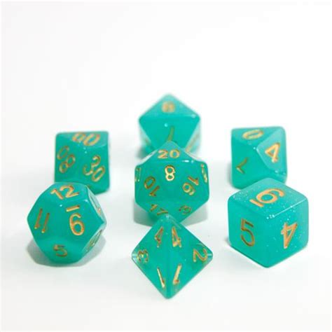 Teal Glitter Polyresin Polyhedral Dice Set — Thediceoflife Dice