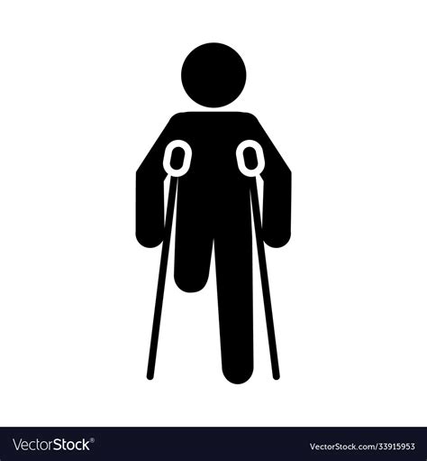 One Legged Disabled Man With Crutches Silhouette Vector Image