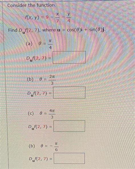 solved consider the function f x y 9−7x−4y find duf 2 7