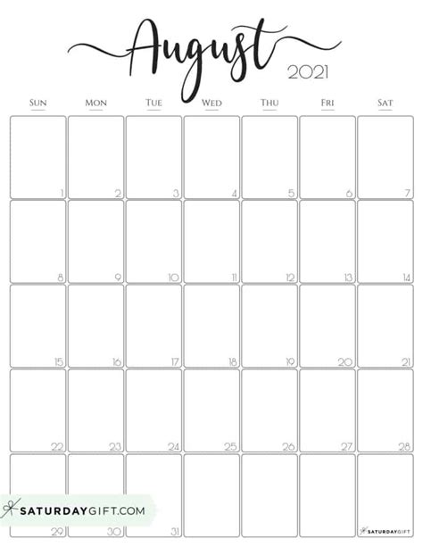 The 2021 calendar printable you would print will come out per your need when you follow these steps. Cute (& Free!) Printable August 2021 Calendar | SaturdayGift