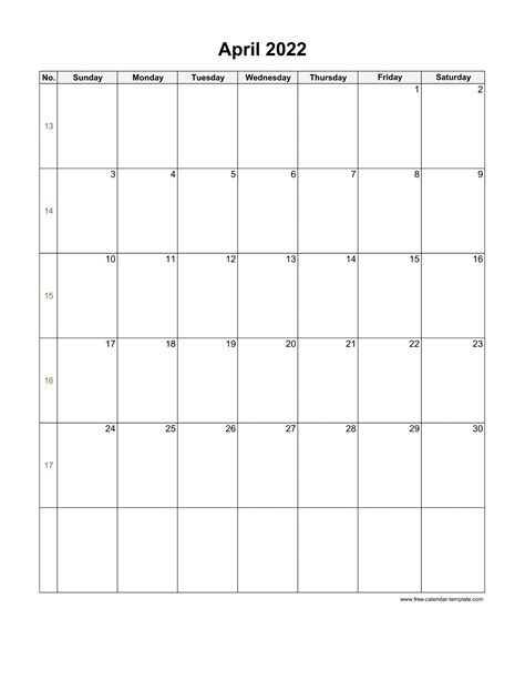 April 2022 Free Calendar Tempplate Free Calendar